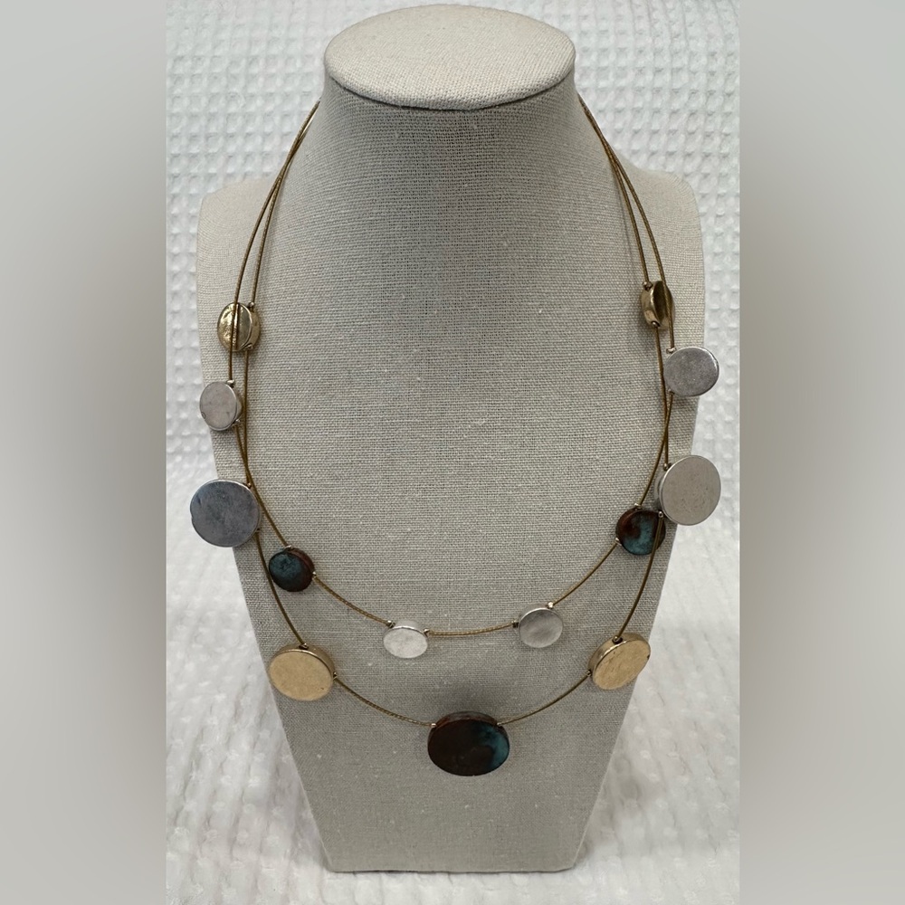 NWT Carol Dauplaise Double Strand ‘Patina & Metals’ Long Collar Necklace $28